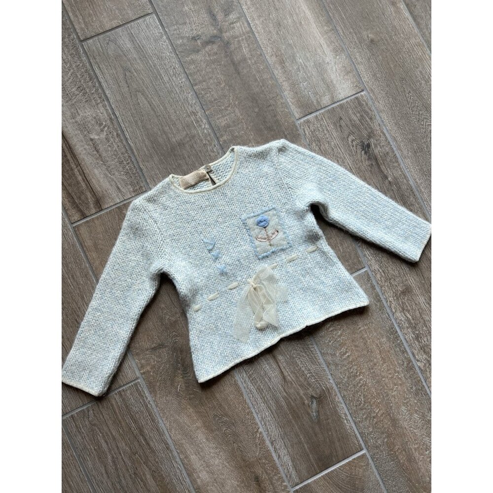 Girls MonnaLisa Blue & Cream Sweater Toddler Sz 3/4